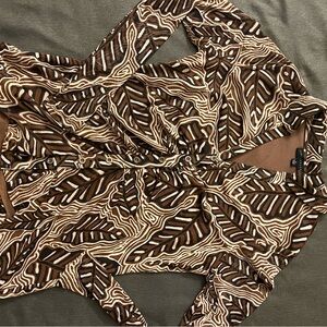 Jane and Delancey Leaf Patterned Brown and Cream Blouse